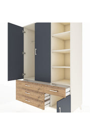 Kronos Dolap 5 Raflı 4 Çekmeceli Tek Askılı 132x59x195 Aytaşı-Antrasit/Çam