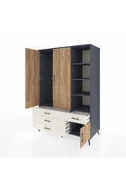 Kronos Dolap 5 Raflı 4 Çekmeceli Tek Askılı 132x59x195 Antrasit-Çam/Aytaşı