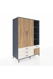 Kronos Dolap 5 Raflı 4 Çekmeceli Tek Askılı 132x59x195 Antrasit-Çam/Aytaşı