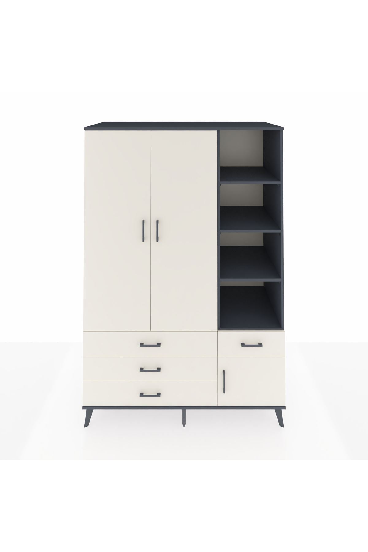 Kronos Dolap 5 Raflı 4 Çekmeceli Tek Askılı 132x59x195 Antrasit-Aytaşı/Aytaşı