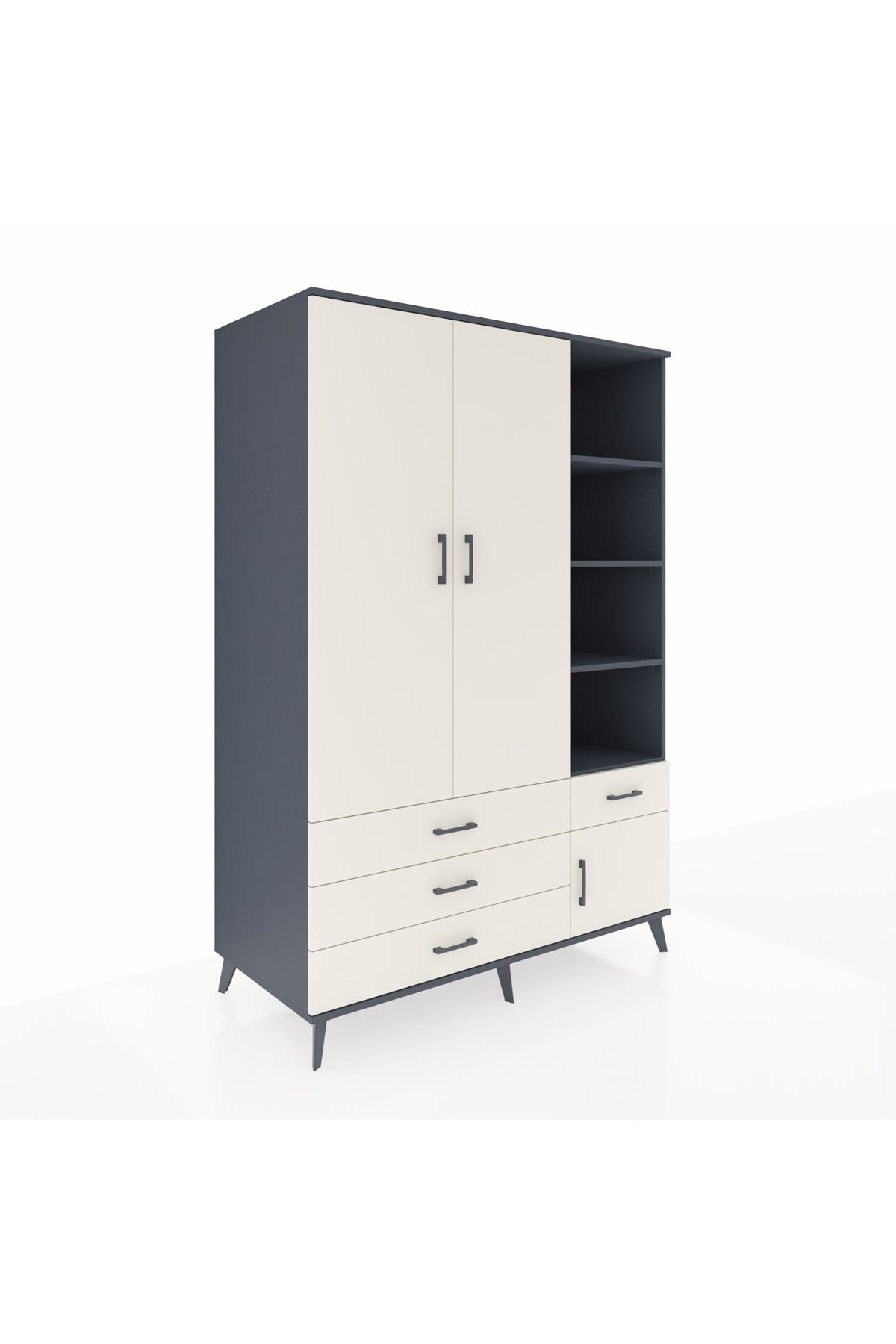 Kronos Dolap 5 Raflı 4 Çekmeceli Tek Askılı 132x59x195 Antrasit-Aytaşı/Aytaşı