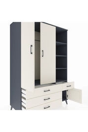 Kronos Dolap 5 Raflı 4 Çekmeceli Tek Askılı 132x59x195 Antrasit-Aytaşı/Aytaşı