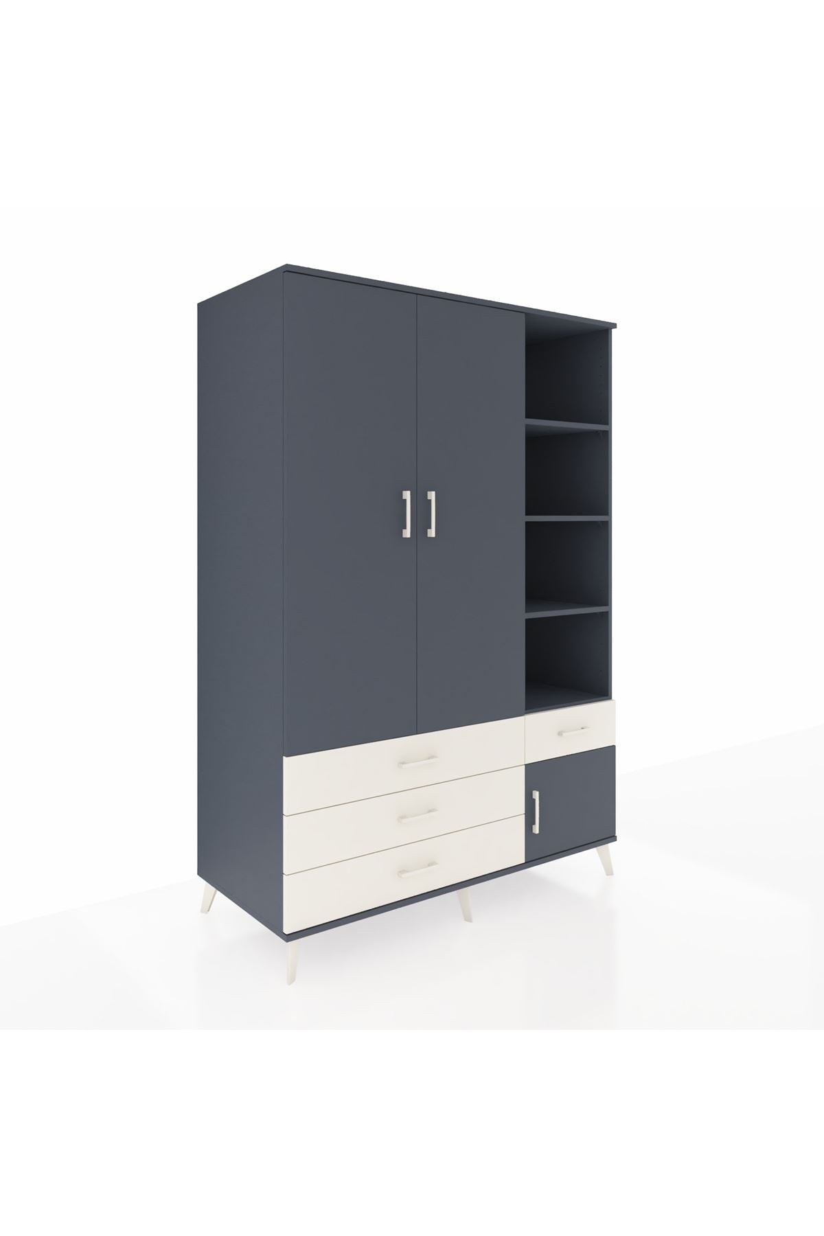 Kronos Dolap 5 Raflı 4 Çekmeceli Tek Askılı 132x59x195 Antrasit-Antrasit/Aytaşı