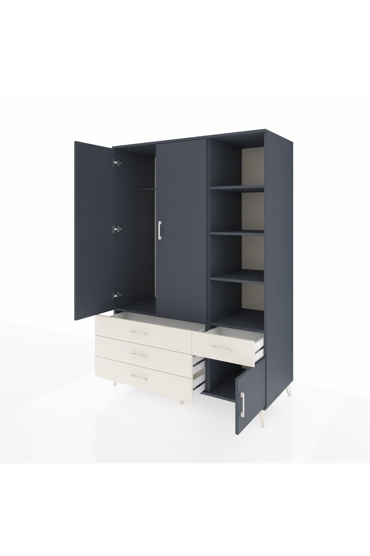 Kronos Dolap 5 Raflı 4 Çekmeceli Tek Askılı 132x59x195 Antrasit-Antrasit/Aytaşı