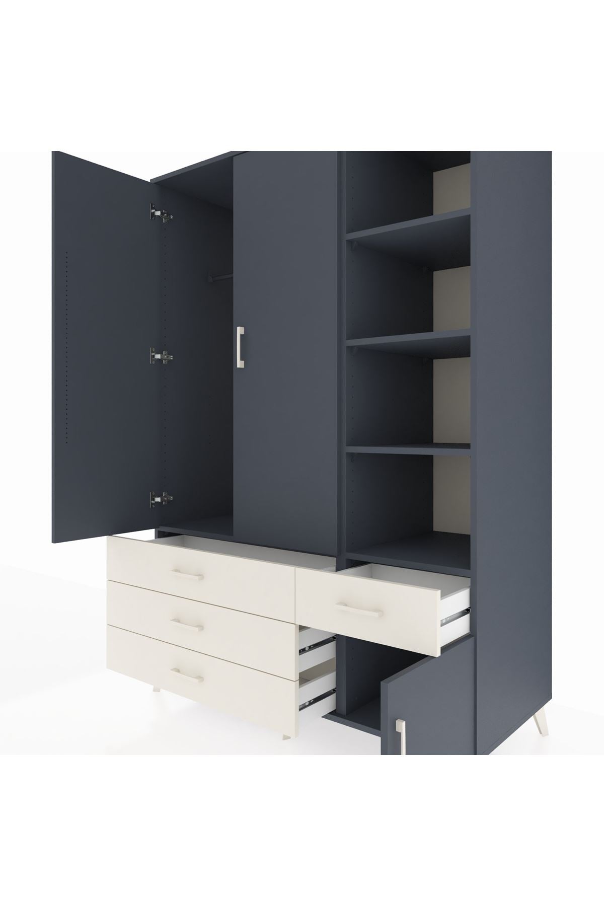 Kronos Dolap 5 Raflı 4 Çekmeceli Tek Askılı 132x59x195 Antrasit-Antrasit/Aytaşı