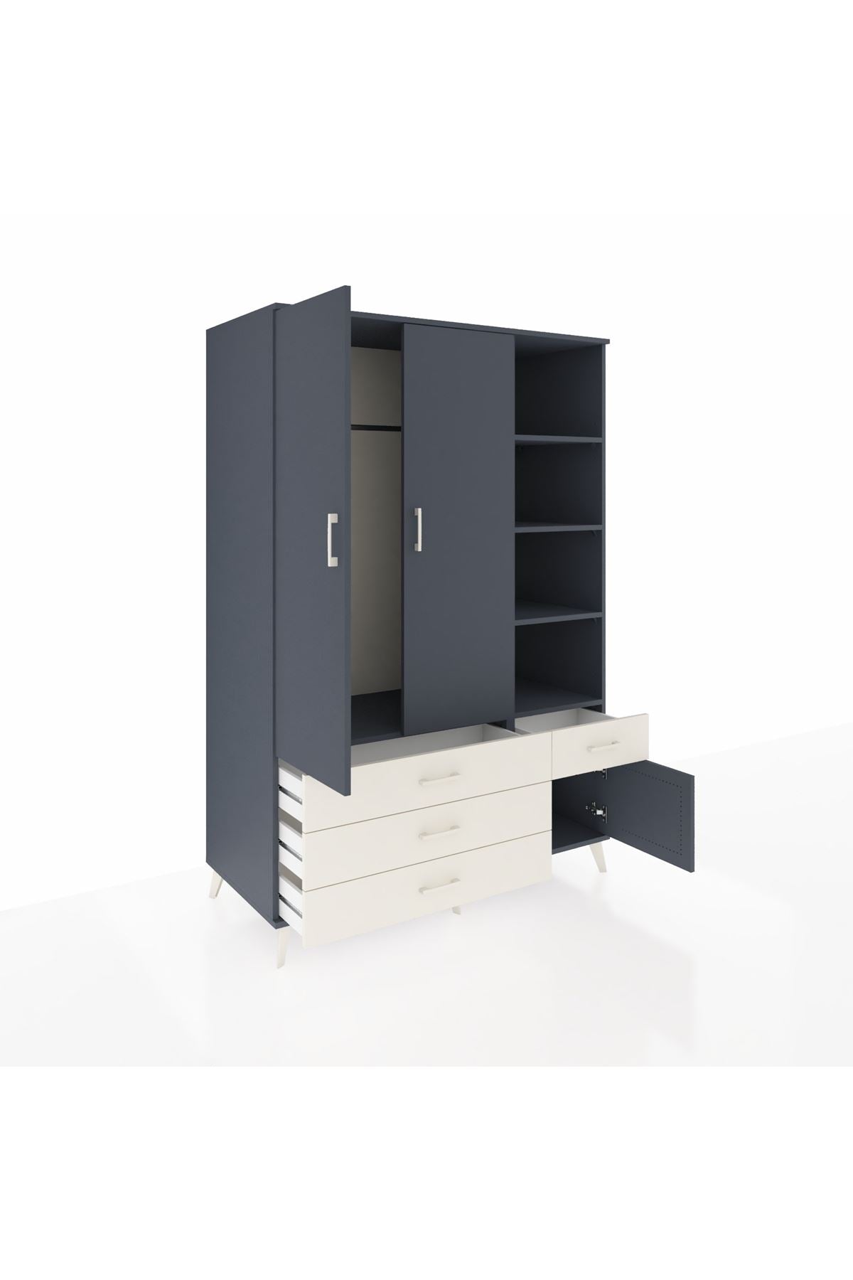 Kronos Dolap 5 Raflı 4 Çekmeceli Tek Askılı 132x59x195 Antrasit-Antrasit/Aytaşı