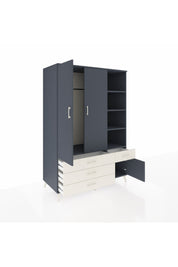 Kronos Dolap 5 Raflı 4 Çekmeceli Tek Askılı 132x59x195 Antrasit-Antrasit/Aytaşı