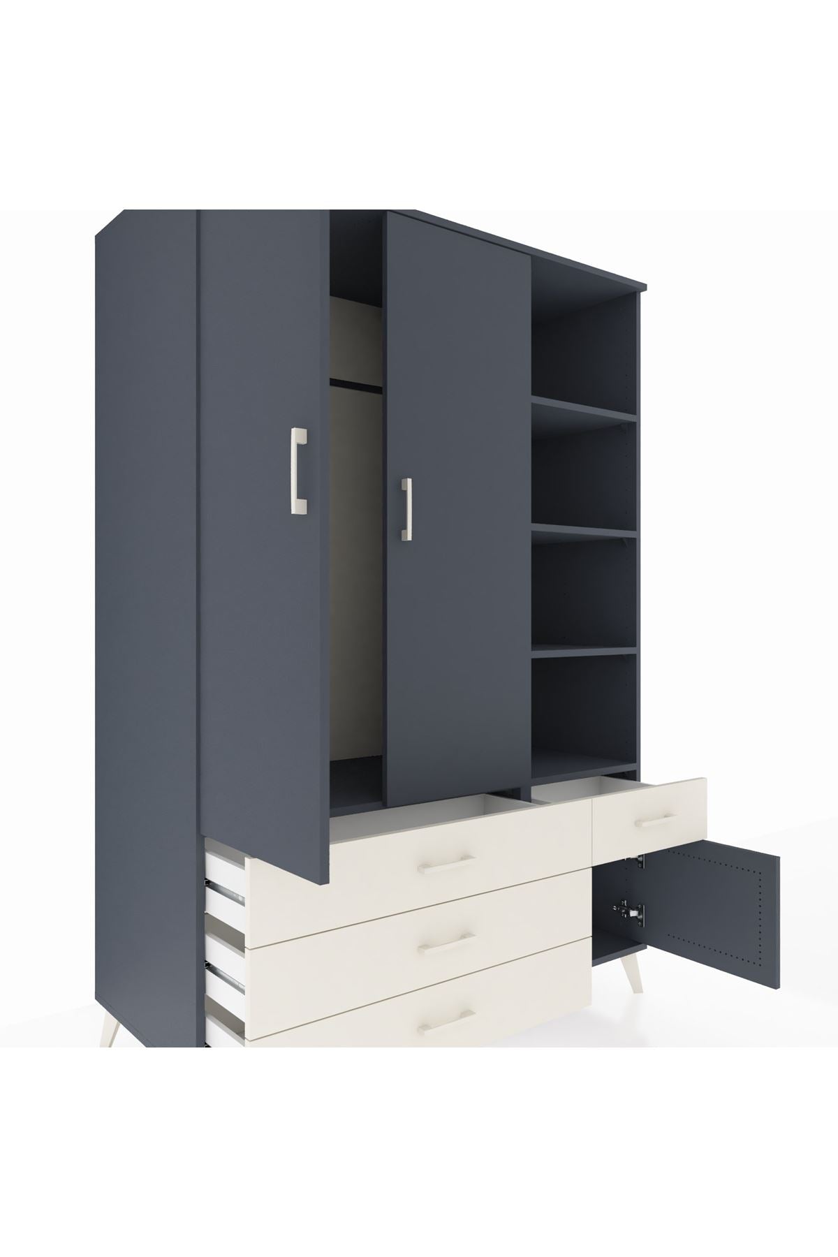 Kronos Dolap 5 Raflı 4 Çekmeceli Tek Askılı 132x59x195 Antrasit-Antrasit/Aytaşı