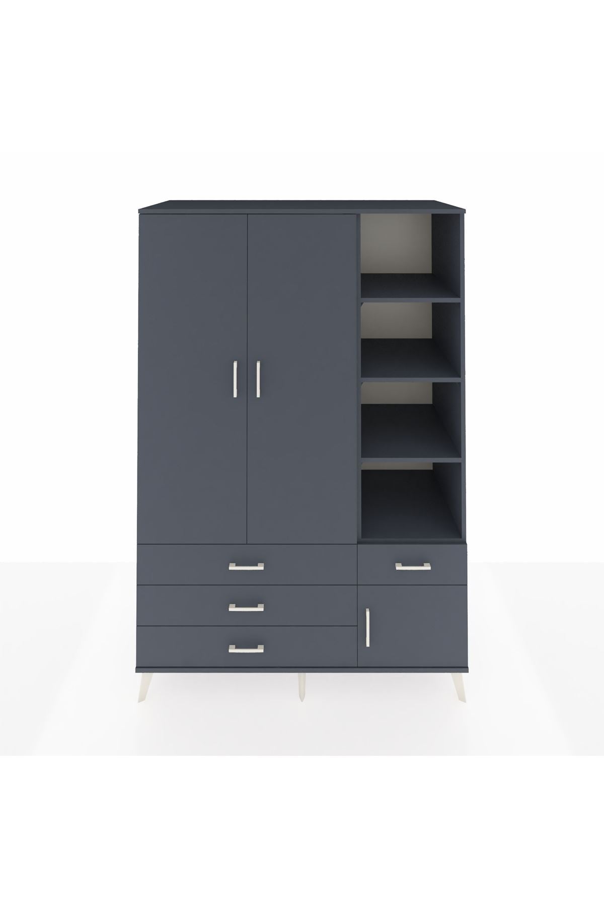 Kronos Dolap 5 Raflı 4 Çekmeceli Tek Askılı 132x59x195 Antrasit-Antrasit/Antrasit