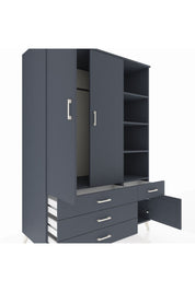 Kronos Dolap 5 Raflı 4 Çekmeceli Tek Askılı 132x59x195 Antrasit-Antrasit/Antrasit