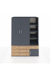 Kronos Dolap 5 Raflı 4 Çekmeceli Tek Askılı 132x59x195 Antrasit-Antrasit/Çam