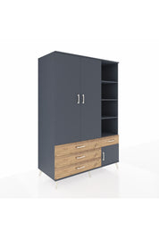 Kronos Dolap 5 Raflı 4 Çekmeceli Tek Askılı 132x59x195 Antrasit-Antrasit/Çam