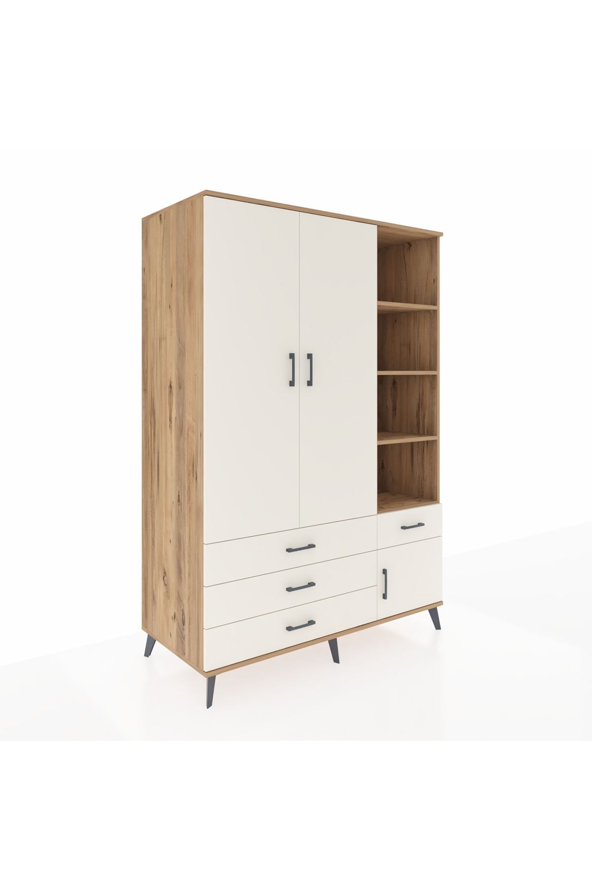 Kronos Dolap 5 Raflı 4 Çekmeceli Tek Askılı 132x59x195 Çam-Aytaşı/Aytaşı