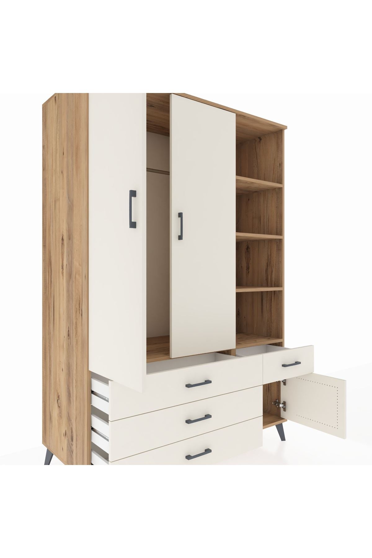 Kronos Dolap 5 Raflı 4 Çekmeceli Tek Askılı 132x59x195 Çam-Aytaşı/Aytaşı