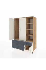 Kronos Dolap 5 Raflı 4 Çekmeceli Tek Askılı 132x59x195 Çam-Aytaşı/Antrasit