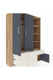 Kronos Dolap 5 Raflı 4 Çekmeceli Tek Askılı 132x59x195 Çam-Antrasit/Aytaşı