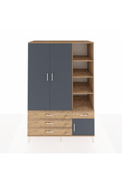 Kronos Dolap 5 Raflı 4 Çekmeceli Tek Askılı 132x59x195 Çam-Antrasit/Çam