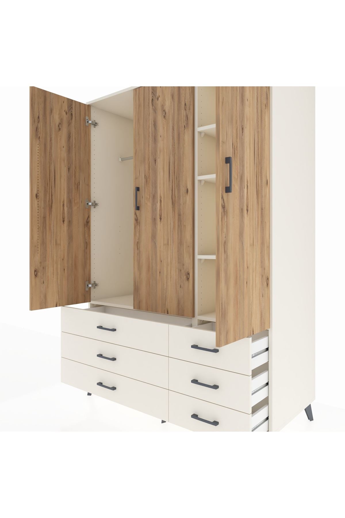 Kronos Dolap 5 Raflı 6 Çekmeceli Tek Askılı 132x59x195 Aytaşı-Çam/Aytaşı