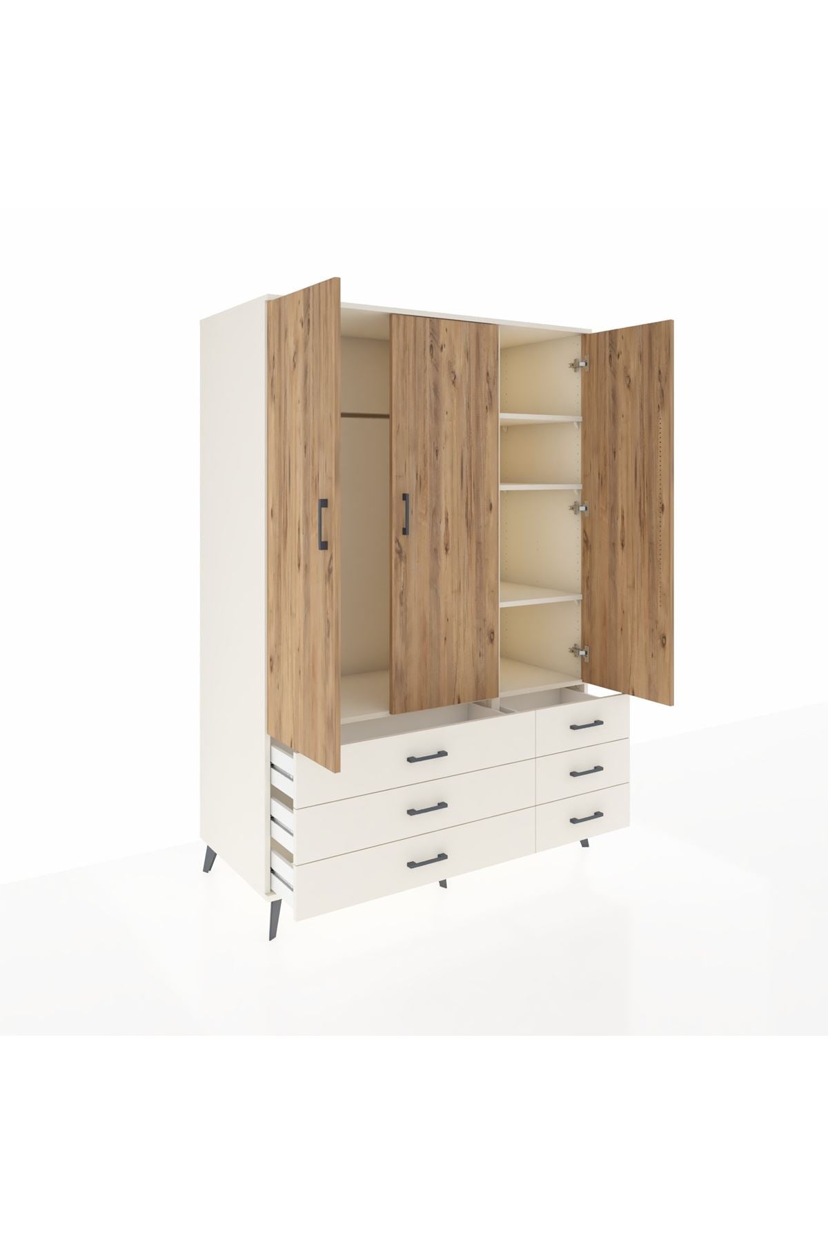 Kronos Dolap 5 Raflı 6 Çekmeceli Tek Askılı 132x59x195 Aytaşı-Çam/Aytaşı