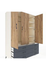 Kronos Dolap 5 Raflı 6 Çekmeceli Tek Askılı 132x59x195 Aytaşı-Çam/Antrasit