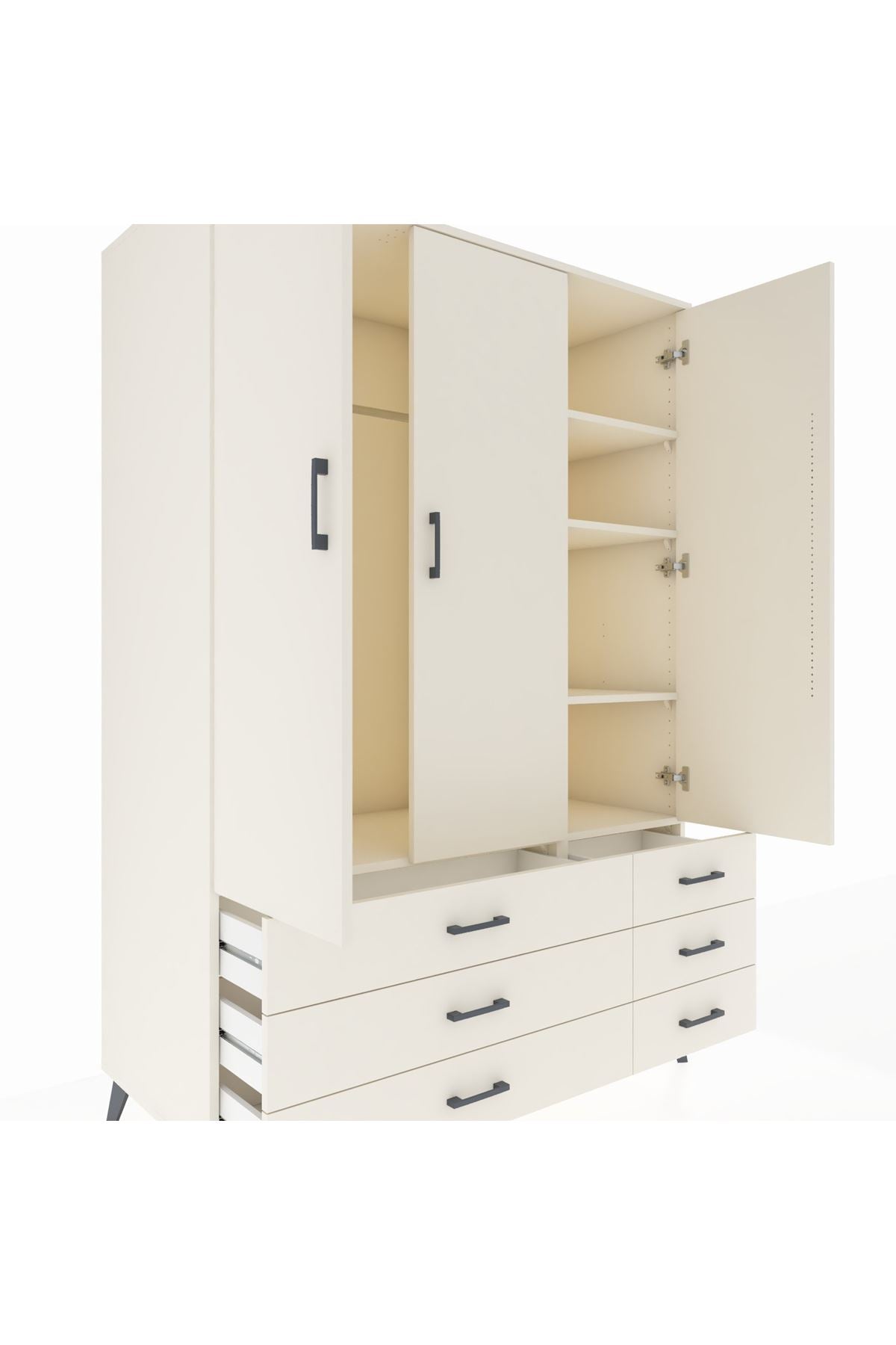 Kronos Dolap 5 Raflı 6 Çekmeceli Tek Askılı 132x59x195 Aytaşı-Aytaşı/Aytaşı