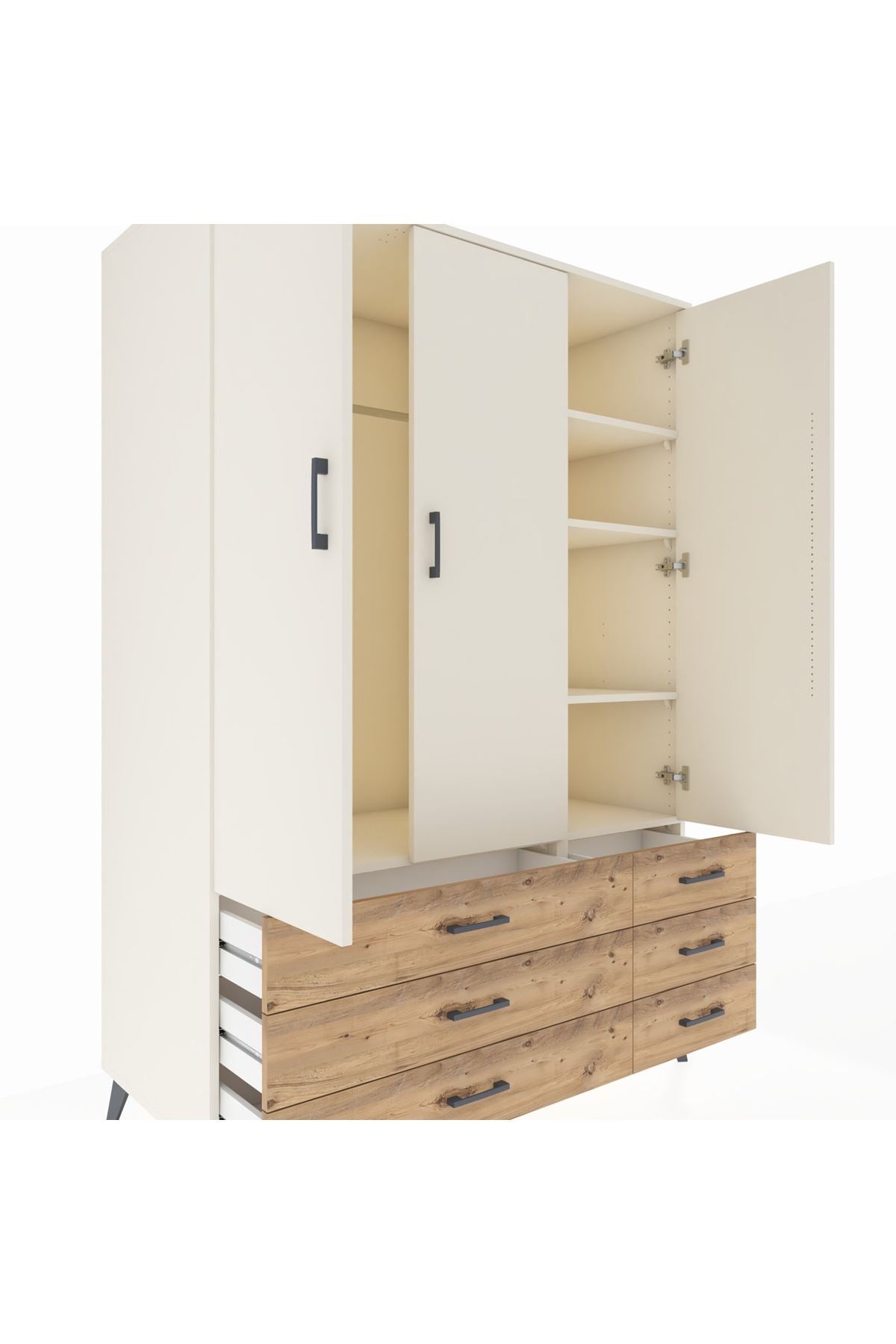 Kronos Dolap 5 Raflı 6 Çekmeceli Tek Askılı 132x59x195 Aytaşı-Aytaşı/Çam