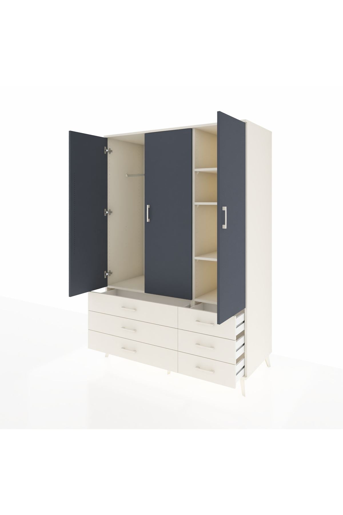 Kronos Dolap 5 Raflı 6 Çekmeceli Tek Askılı 132x59x195 Aytaşı-Antrasit/Aytaşı