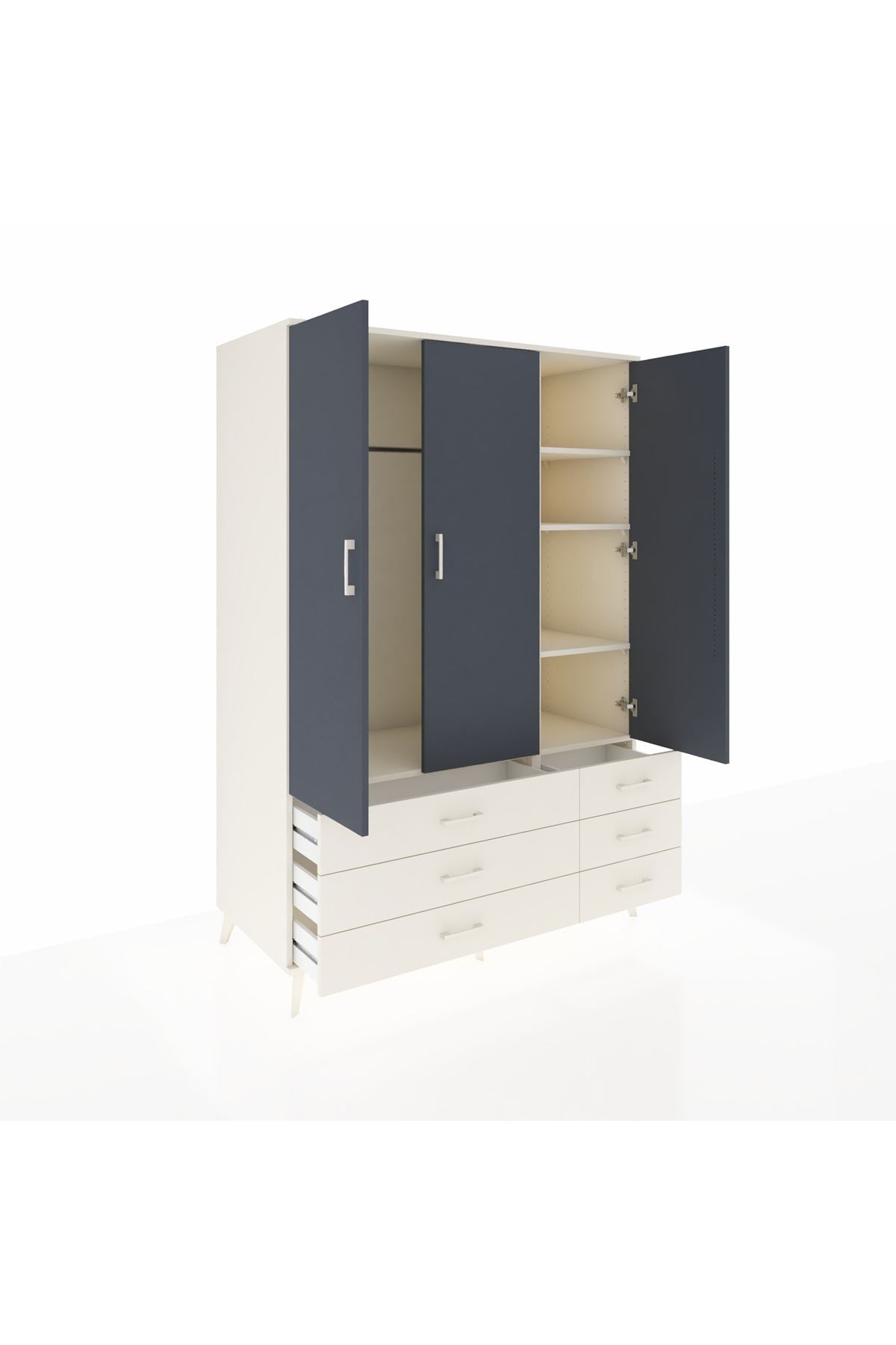 Kronos Dolap 5 Raflı 6 Çekmeceli Tek Askılı 132x59x195 Aytaşı-Antrasit/Aytaşı