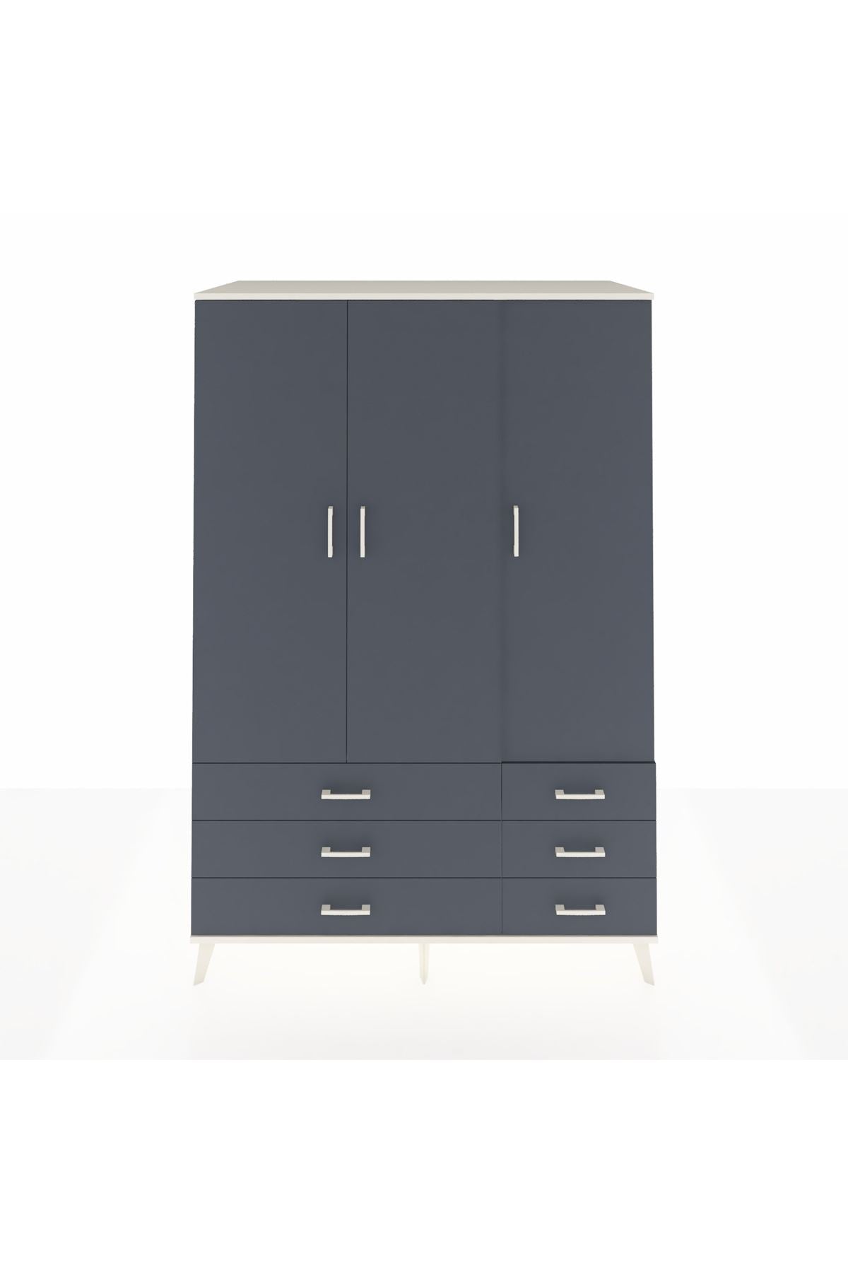 Kronos Dolap 5 Raflı 6 Çekmeceli Tek Askılı 132x59x195 Aytaşı-Antrasit/Antrasit