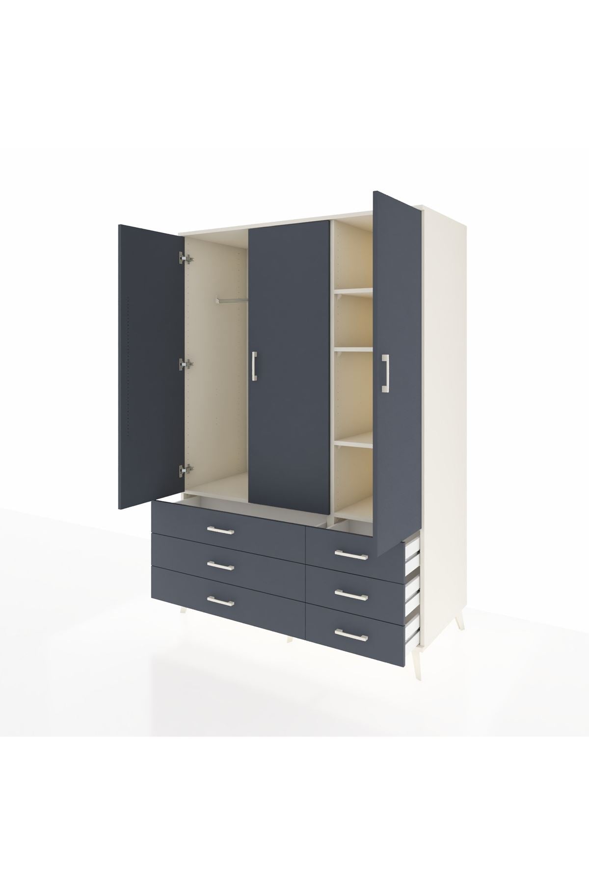 Kronos Dolap 5 Raflı 6 Çekmeceli Tek Askılı 132x59x195 Aytaşı-Antrasit/Antrasit