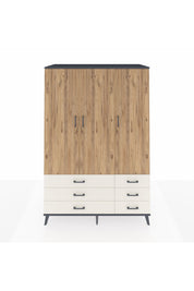 Kronos Dolap 5 Raflı 6 Çekmeceli Tek Askılı 132x59x195 Antrasit-Çam/Aytaşı