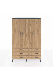 Kronos Dolap 5 Raflı 6 Çekmeceli Tek Askılı 132x59x195 Antrasit-Çam/Çam