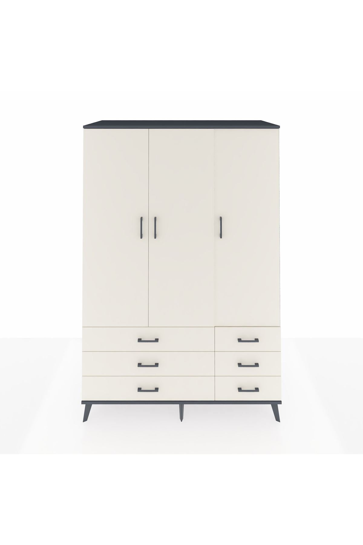 Kronos Dolap 5 Raflı 6 Çekmeceli Tek Askılı 132x59x195 Antrasit-Aytaşı/Aytaşı