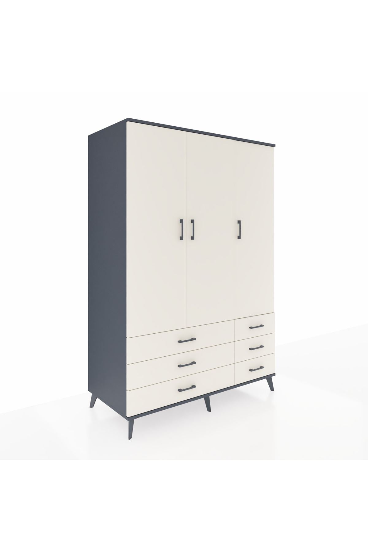 Kronos Dolap 5 Raflı 6 Çekmeceli Tek Askılı 132x59x195 Antrasit-Aytaşı/Aytaşı