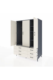 Kronos Dolap 5 Raflı 6 Çekmeceli Tek Askılı 132x59x195 Antrasit-Aytaşı/Aytaşı