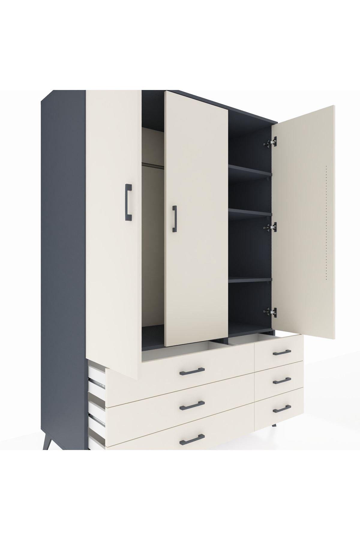 Kronos Dolap 5 Raflı 6 Çekmeceli Tek Askılı 132x59x195 Antrasit-Aytaşı/Aytaşı