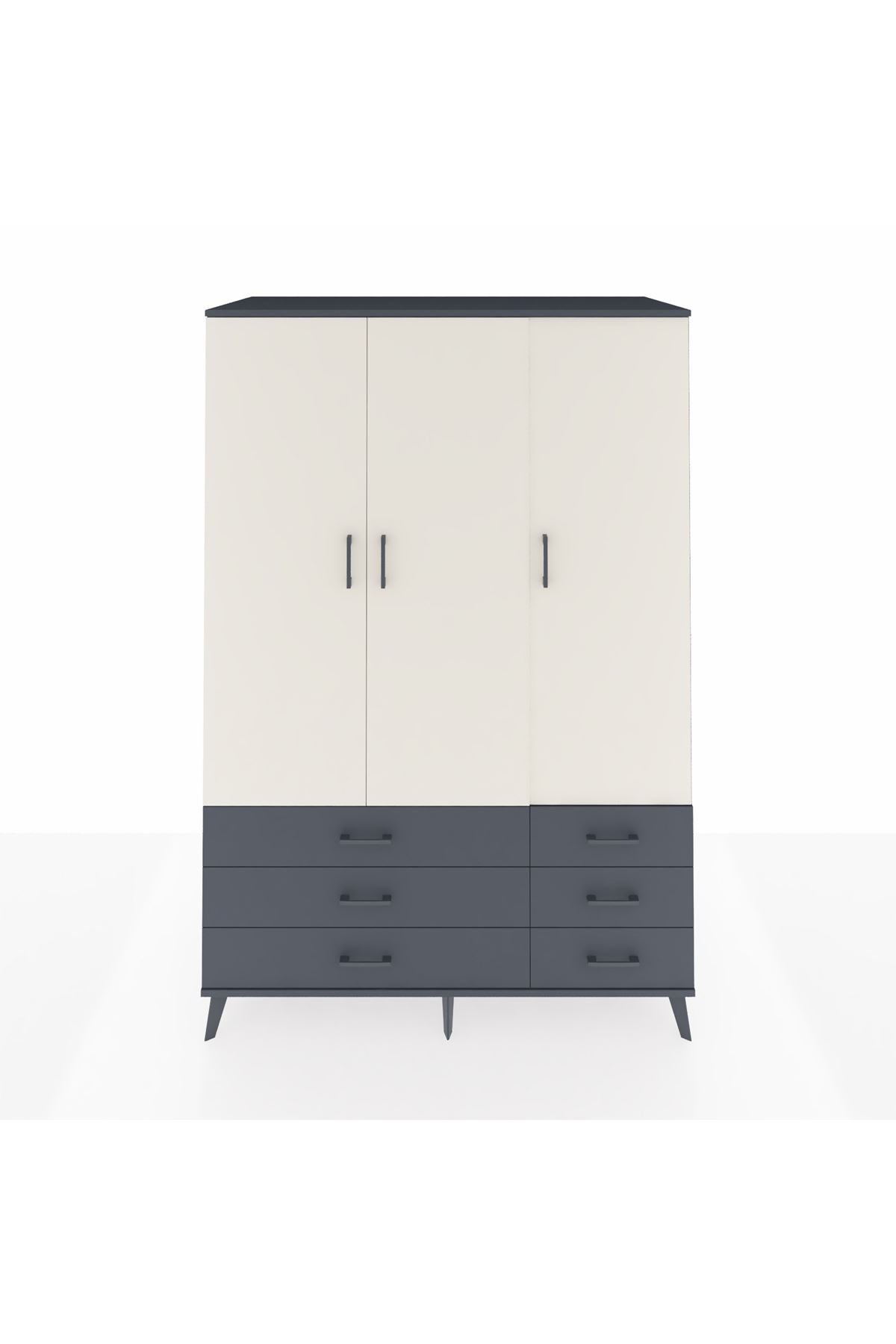 Kronos Dolap 5 Raflı 6 Çekmeceli Tek Askılı 132x59x195 Antrasit-Aytaşı/Antrasit