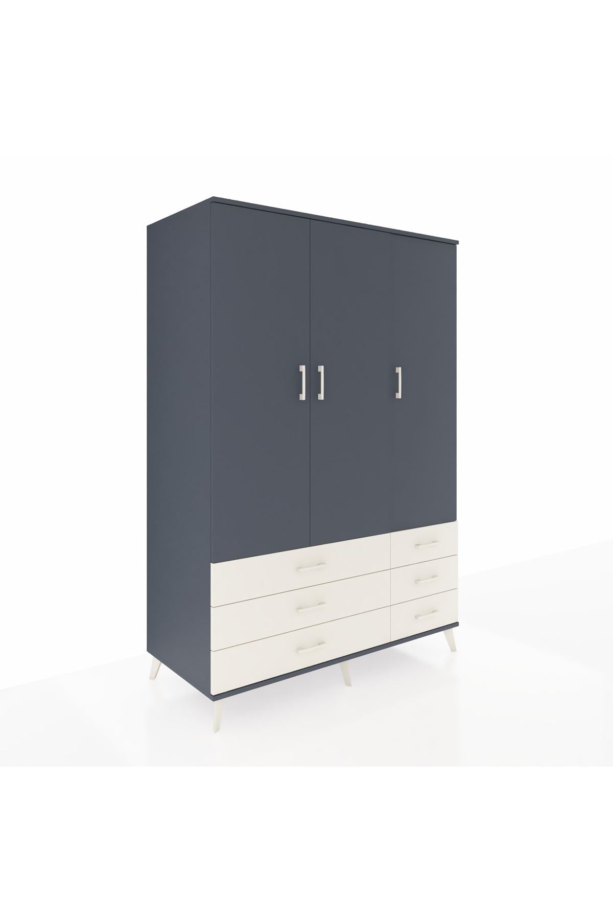 Kronos Dolap 5 Raflı 6 Çekmeceli Tek Askılı 132x59x195 Antrasit-Antrasit/Aytaşı