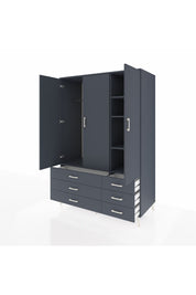 Kronos Dolap 5 Raflı 6 Çekmeceli Tek Askılı 132x59x195 Antrasit-Antrasit/Antrasit