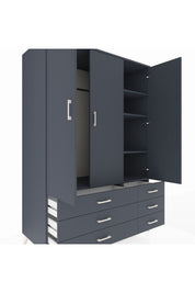 Kronos Dolap 5 Raflı 6 Çekmeceli Tek Askılı 132x59x195 Antrasit-Antrasit/Antrasit