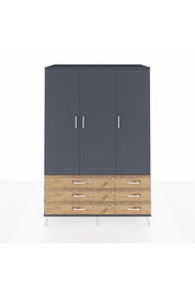 Kronos Dolap 5 Raflı 6 Çekmeceli Tek Askılı 132x59x195 Antrasit-Antrasit/Çam