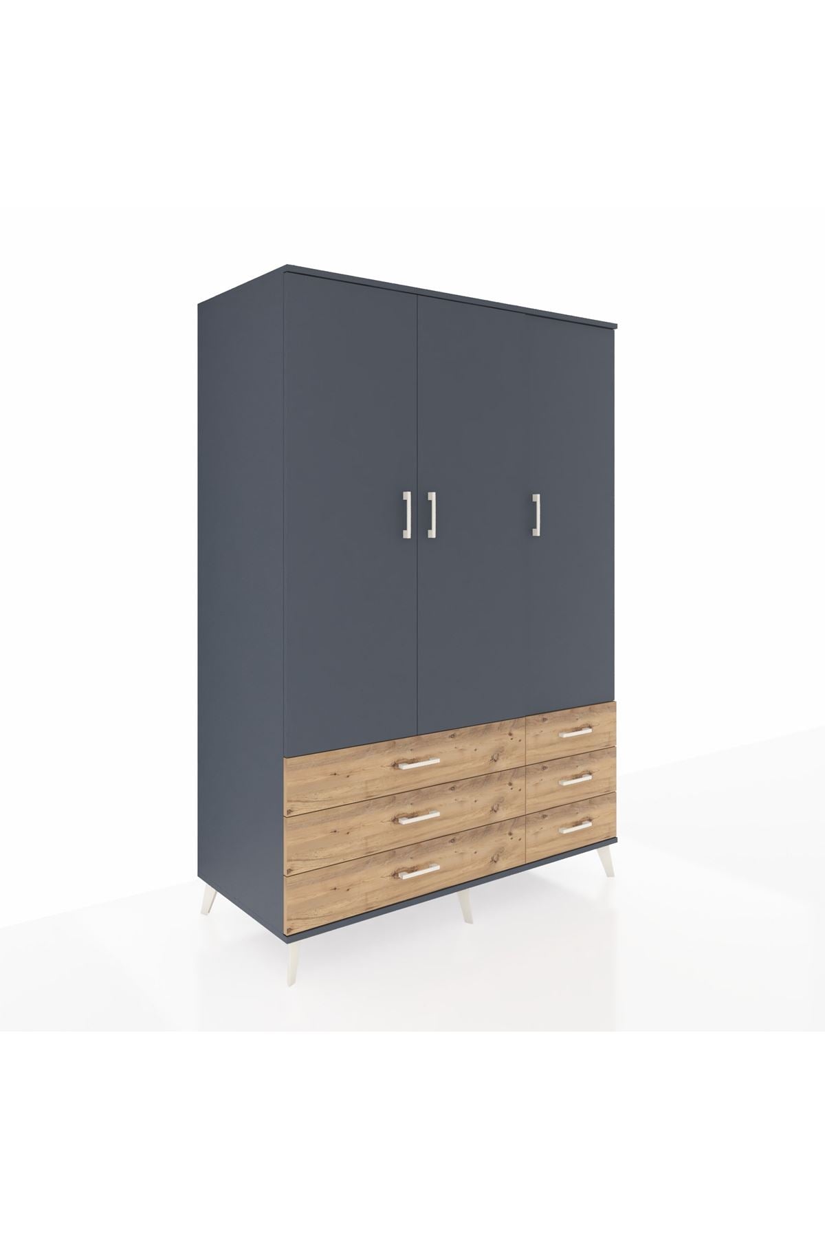 Kronos Dolap 5 Raflı 6 Çekmeceli Tek Askılı 132x59x195 Antrasit-Antrasit/Çam