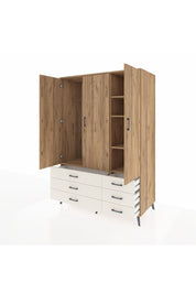 Kronos Dolap 5 Raflı 6 Çekmeceli Tek Askılı 132x59x195 Çam-Çam/Aytaşı