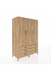 Kronos Dolap 5 Raflı 6 Çekmeceli Tek Askılı 132x59x195 Çam-Çam/Çam