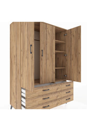 Kronos Dolap 5 Raflı 6 Çekmeceli Tek Askılı 132x59x195 Çam-Çam/Çam