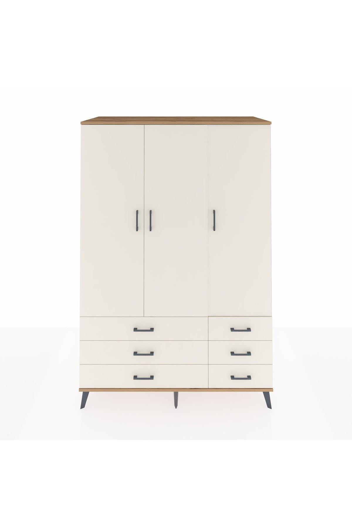 Kronos Dolap 5 Raflı 6 Çekmeceli Tek Askılı 132x59x195 Çam-Aytaşı/Aytaşı