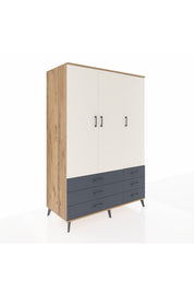 Kronos Dolap 5 Raflı 6 Çekmeceli Tek Askılı 132x59x195 Çam-Aytaşı/Antrasit