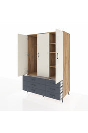 Kronos Dolap 5 Raflı 6 Çekmeceli Tek Askılı 132x59x195 Çam-Aytaşı/Antrasit