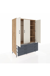 Kronos Dolap 5 Raflı 6 Çekmeceli Tek Askılı 132x59x195 Çam-Aytaşı/Antrasit