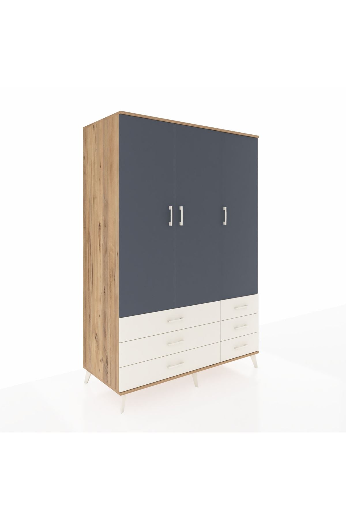 Kronos Dolap 5 Raflı 6 Çekmeceli Tek Askılı 132x59x195 Çam-Antrasit/Aytaşı